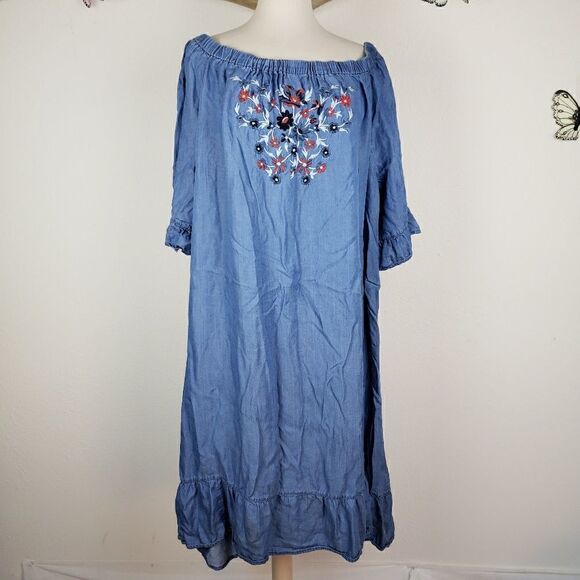 Dreams Co  off the shoulder  chambray dress - Picture 1 of 7